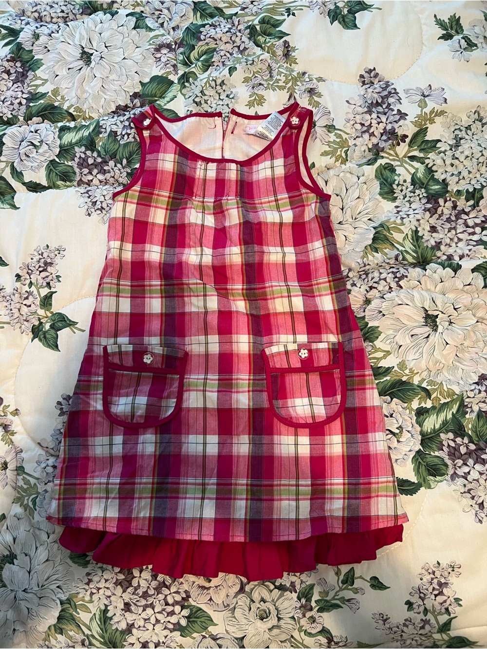 Jenny & Me Green and Red Plaid Jumper Dress Size 5
